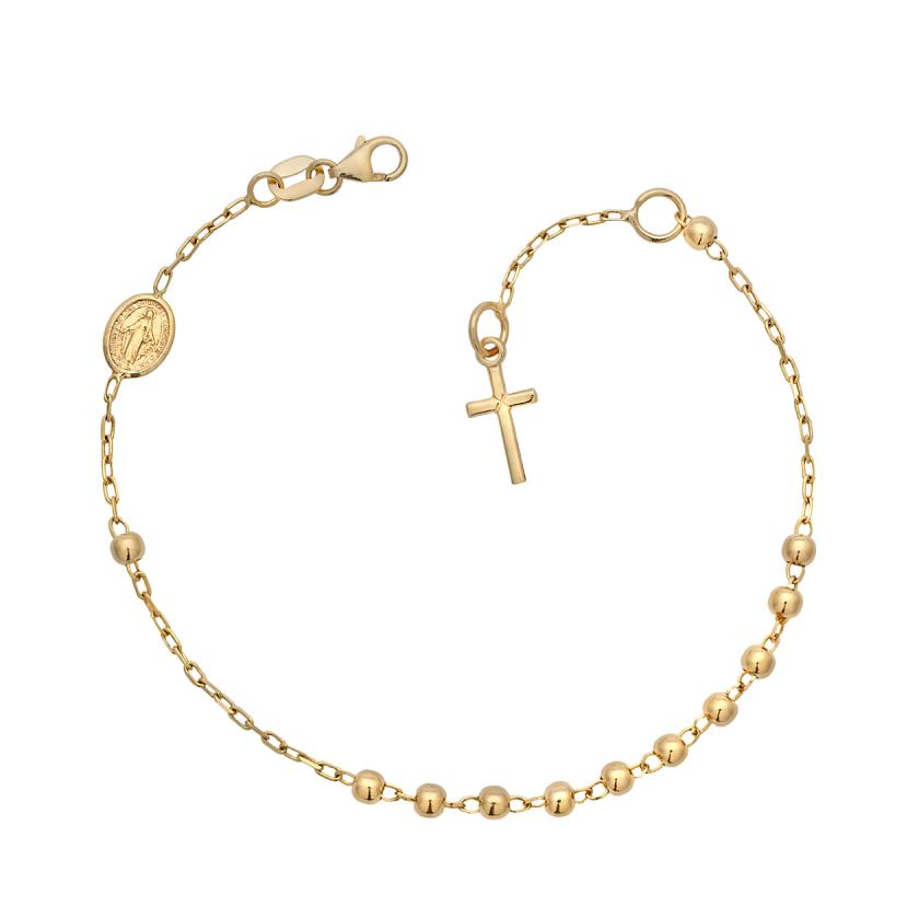 Zlatna narukvica sa Majkom Božjom i križićem