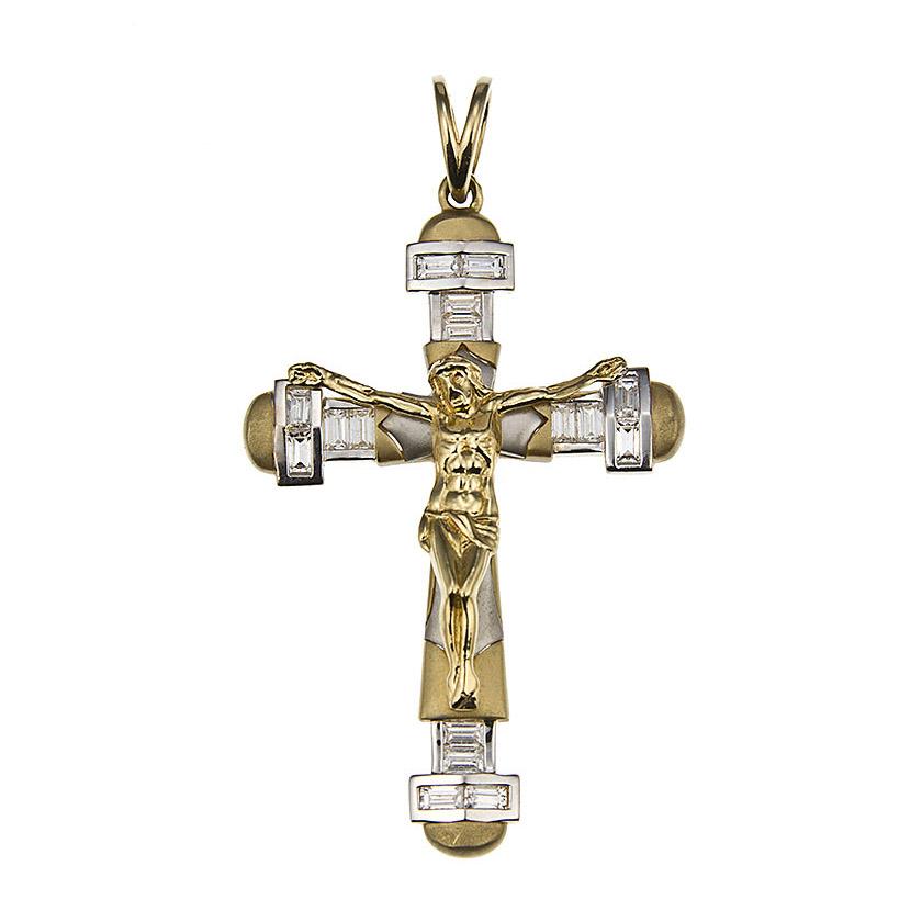 Zlatni privjesak sa dragim kamenjem - križ i cirkoni